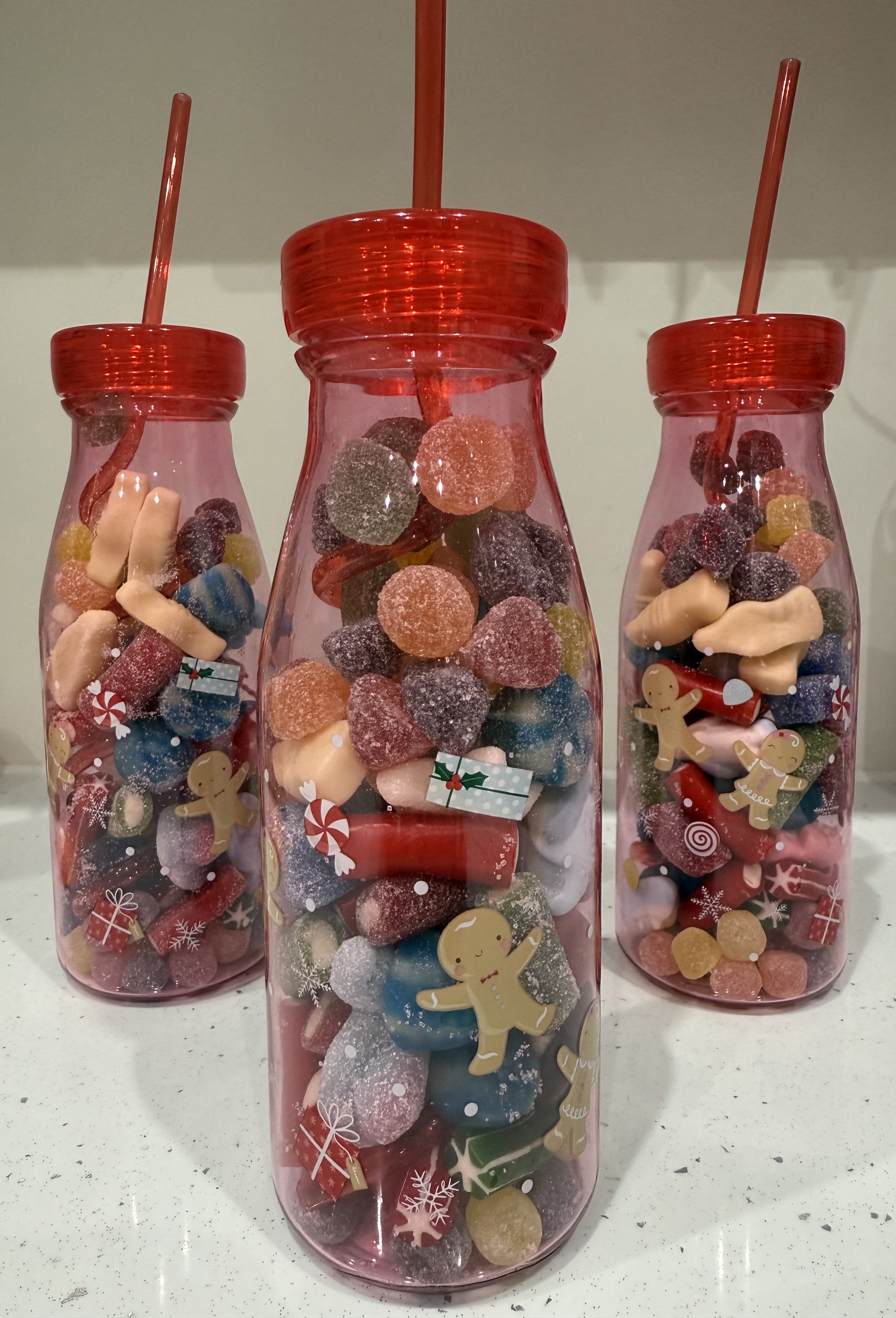 Festive cup filled with sweets red